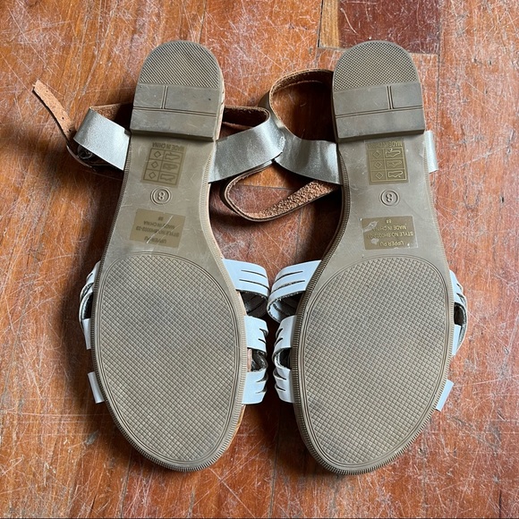 DLG White Silver Brown Braided Strap Sandals Size 8 - Picture 2 of 8